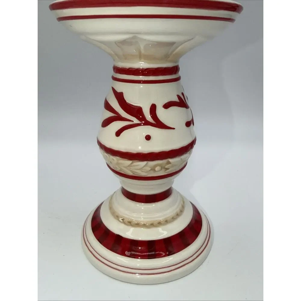 Fitz & Floyd Town & Country 6” Candle Holder Pedestal Christmas Home Decor Red